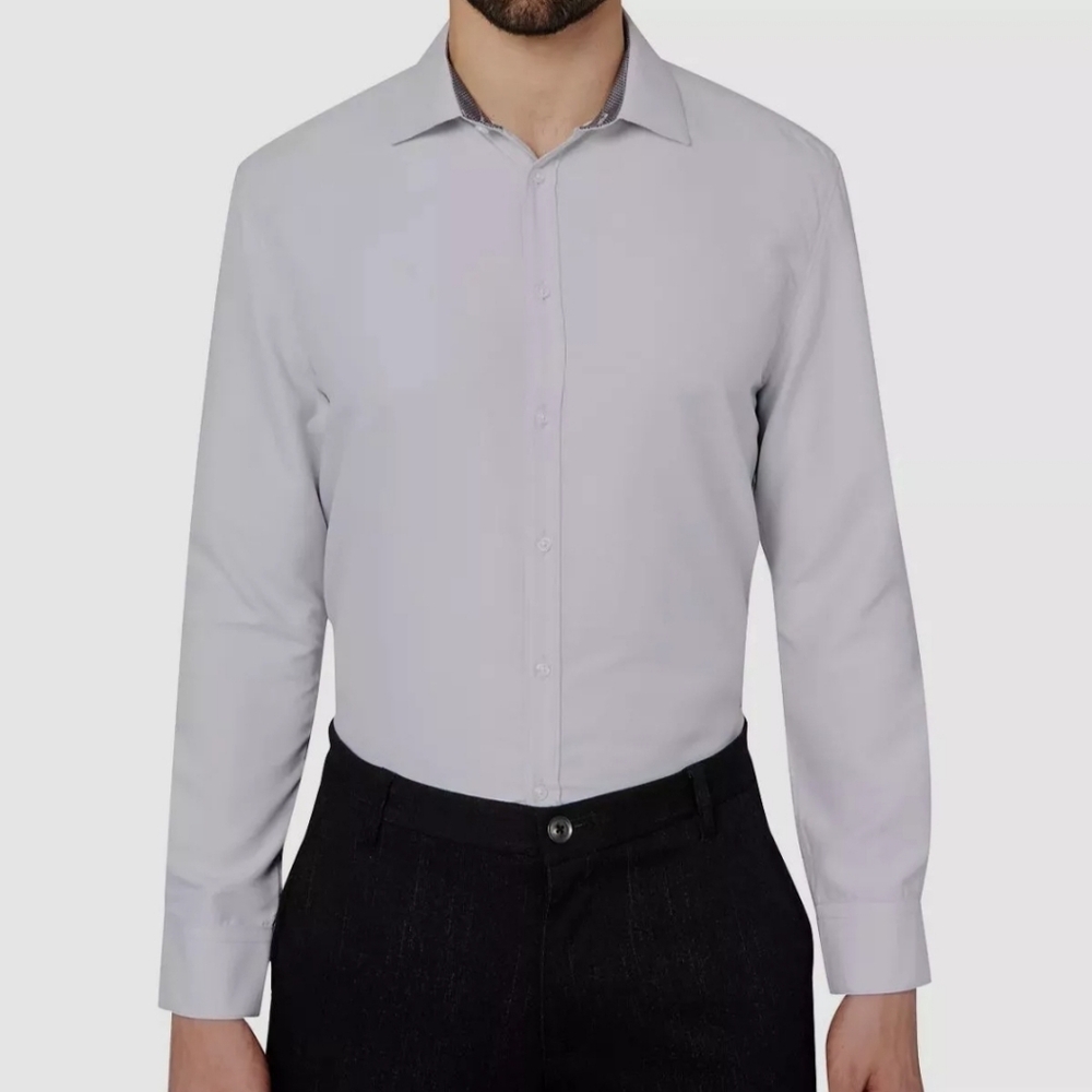 $50 Calabrum Mens‎ Modern-Fit Gray Button Down Dress Shirt Size M 15-15.5 BB2.